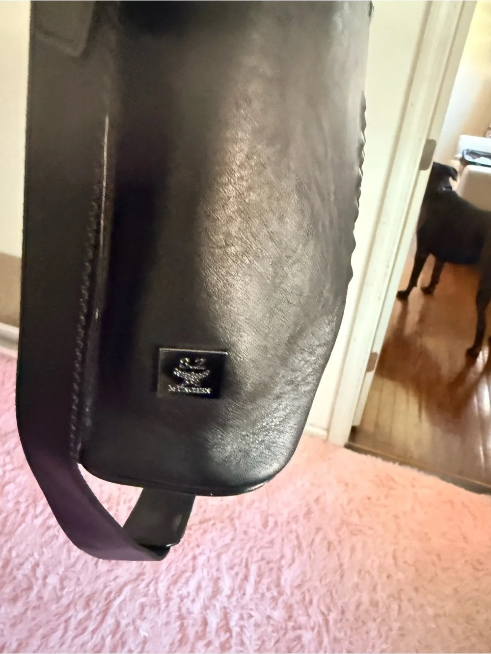 MCM Black Leather Laptop Briefcase with Detachable Strap